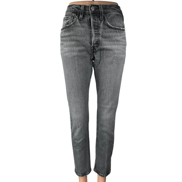 Levi's 501 Swan Island Gray Wash High Waist Stretch Skinny Denim Jeans Size 26 - Picture 1 of 5